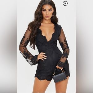 Black lace bell sleeve romper
